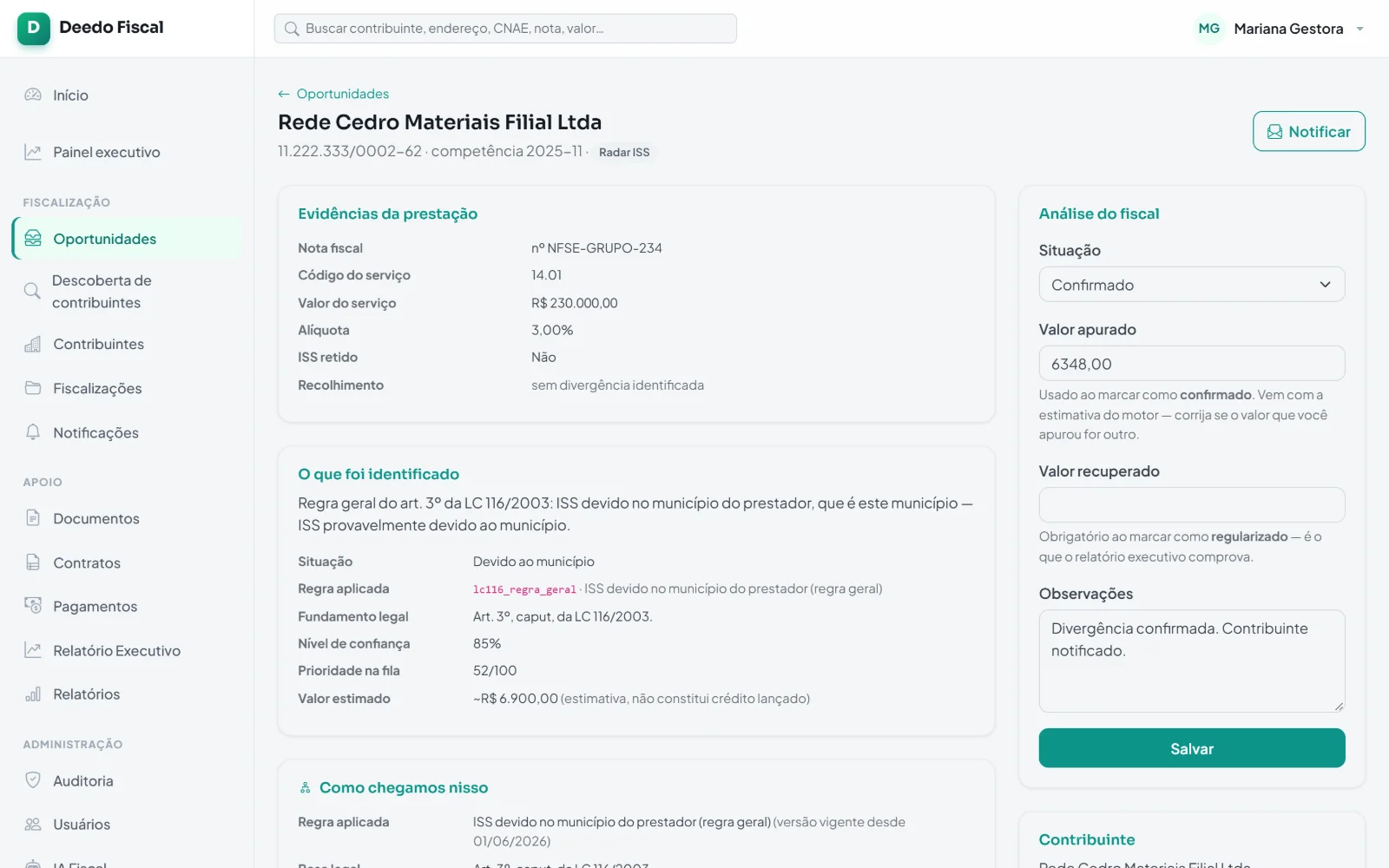 Evidência e fundamento legal