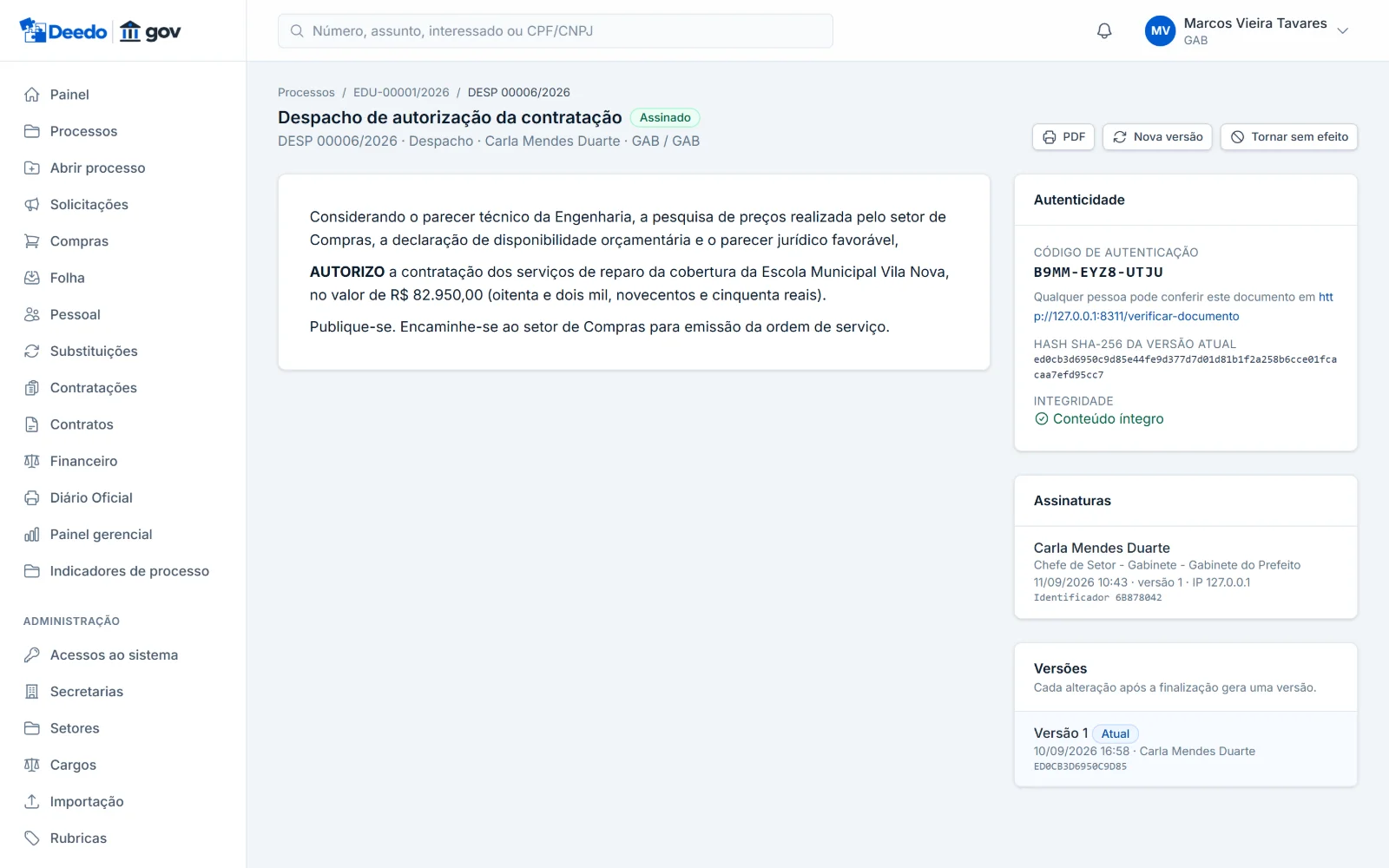 Assinatura com validação por QR Code